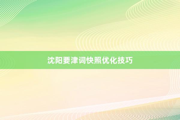 沈阳要津词快照优化技巧